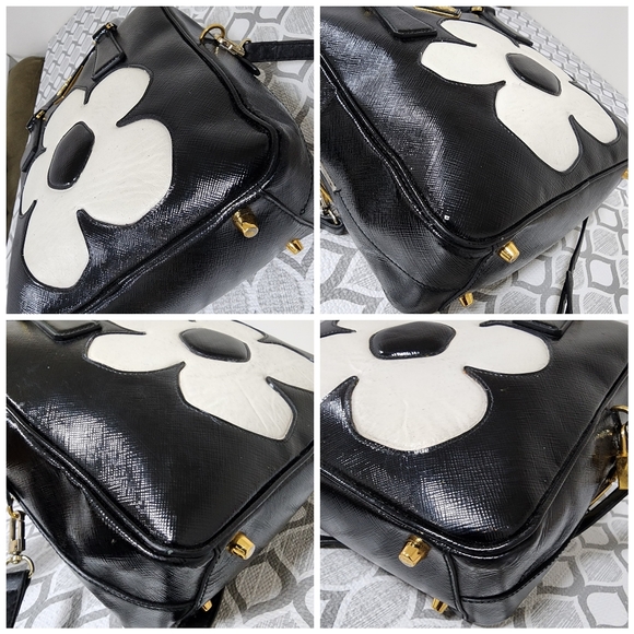 Prada Spazzolato Flower Shoulder Bag Black/White - Picture 13 of 14
